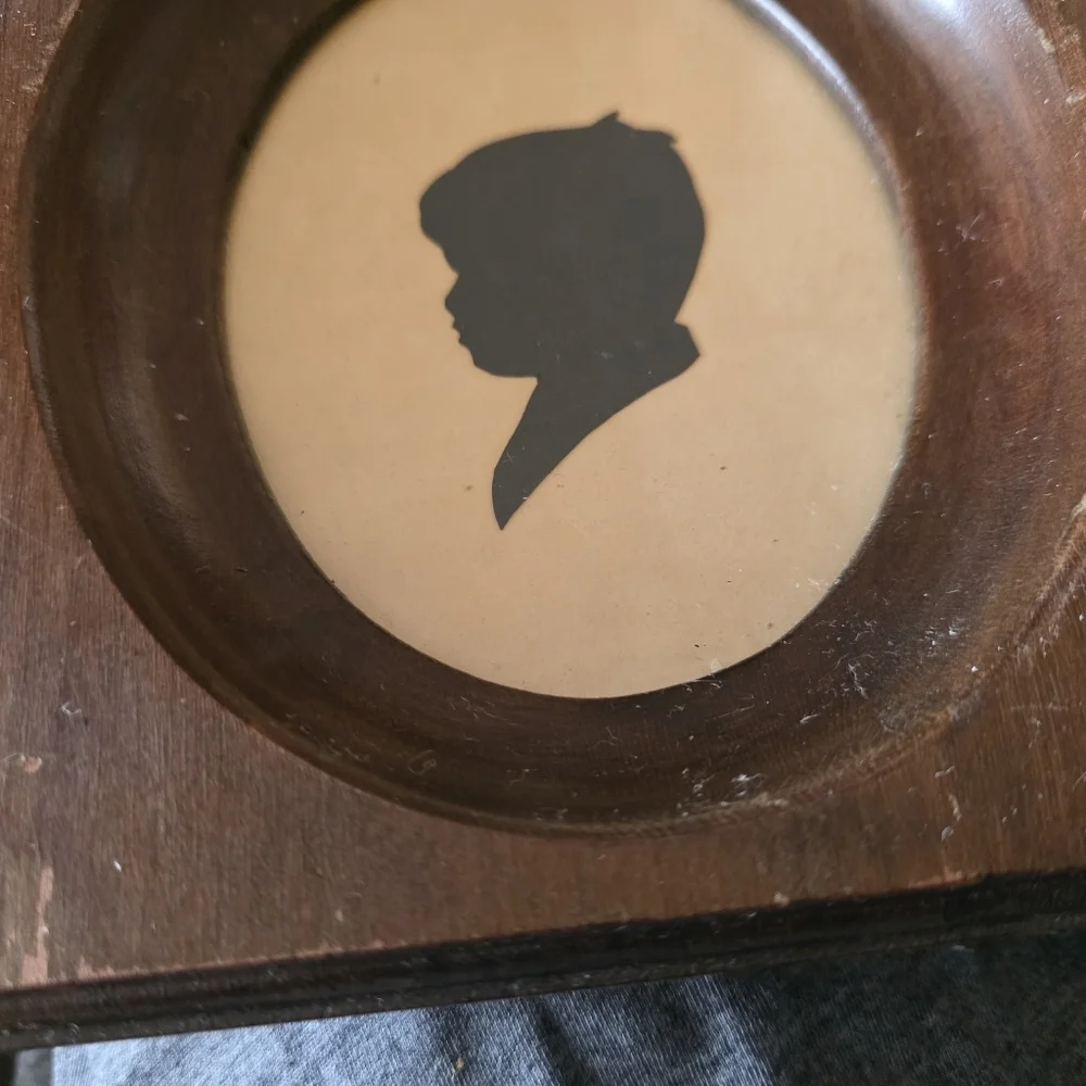 Vintage Child Silhouette Solid Cherry Wooden Frame Picture Farmhouse Decor Oval